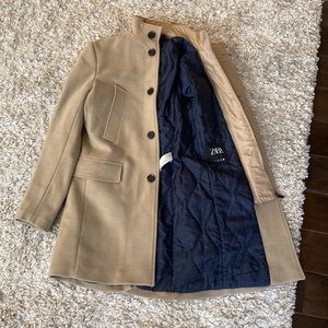 Zara Mens Small Over Coat Long Tan